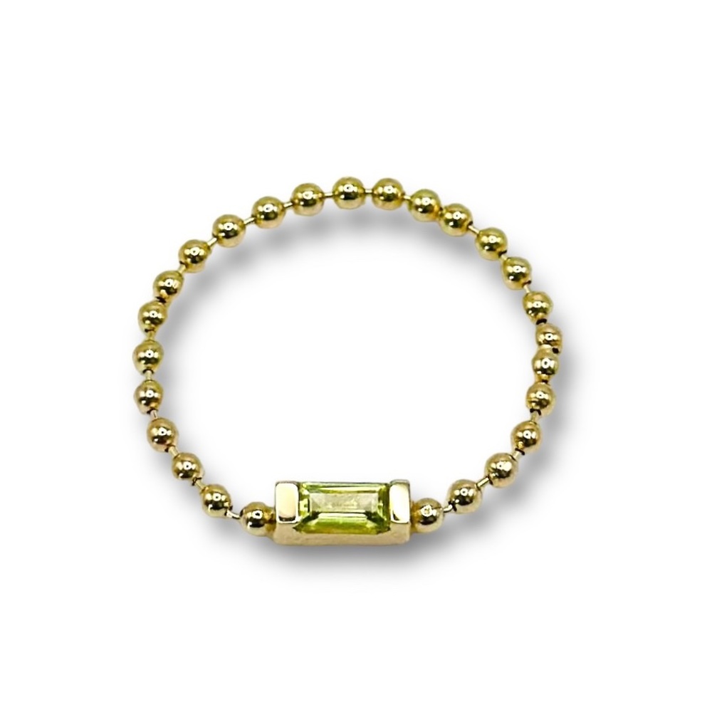 Green Rolling 14K Bead Chain Ring with Peridot Gem Stone